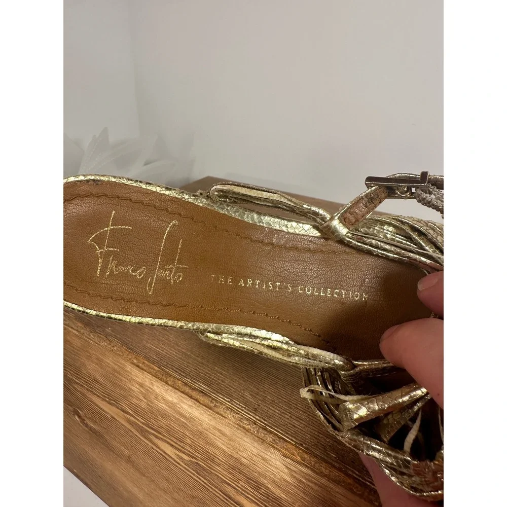 Franco Sarto Artists Collection Gold Cork Platform Wedges Womens 6.5 Y2K McBling